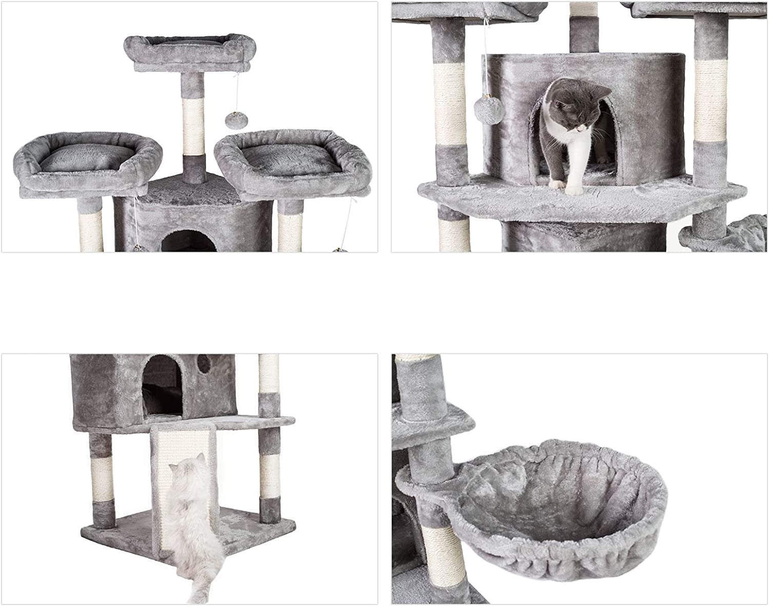 XL Size Cat Tree, 73.4 Inch Cat Tower with 3 Caves, 3 Cozy Perches, Scratching Posts, Board, Activity Center Stable for Kitten/Gig Cat, Light Gray MPJ032W - FurrrBabies & More! - 313042847831