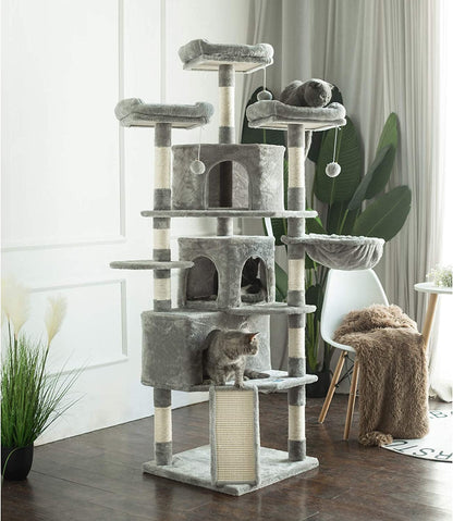 XL Size Cat Tree, 73.4 Inch Cat Tower with 3 Caves, 3 Cozy Perches, Scratching Posts, Board, Activity Center Stable for Kitten/Gig Cat, Light Gray MPJ032W - FurrrBabies & More! - 313042847831