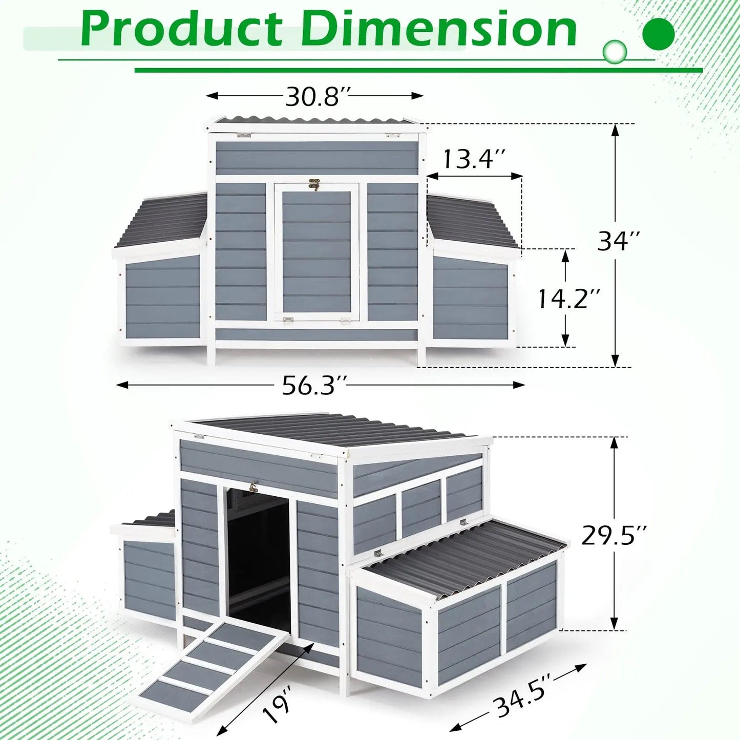 YODOLLA 56" Chicken Coop Large Wooden Hen House with 6 Nesting Boxes & Waterproof Roof for Outdoor Backyard Poultry Pet Cage - FurrrBabies & More! - 313052731724