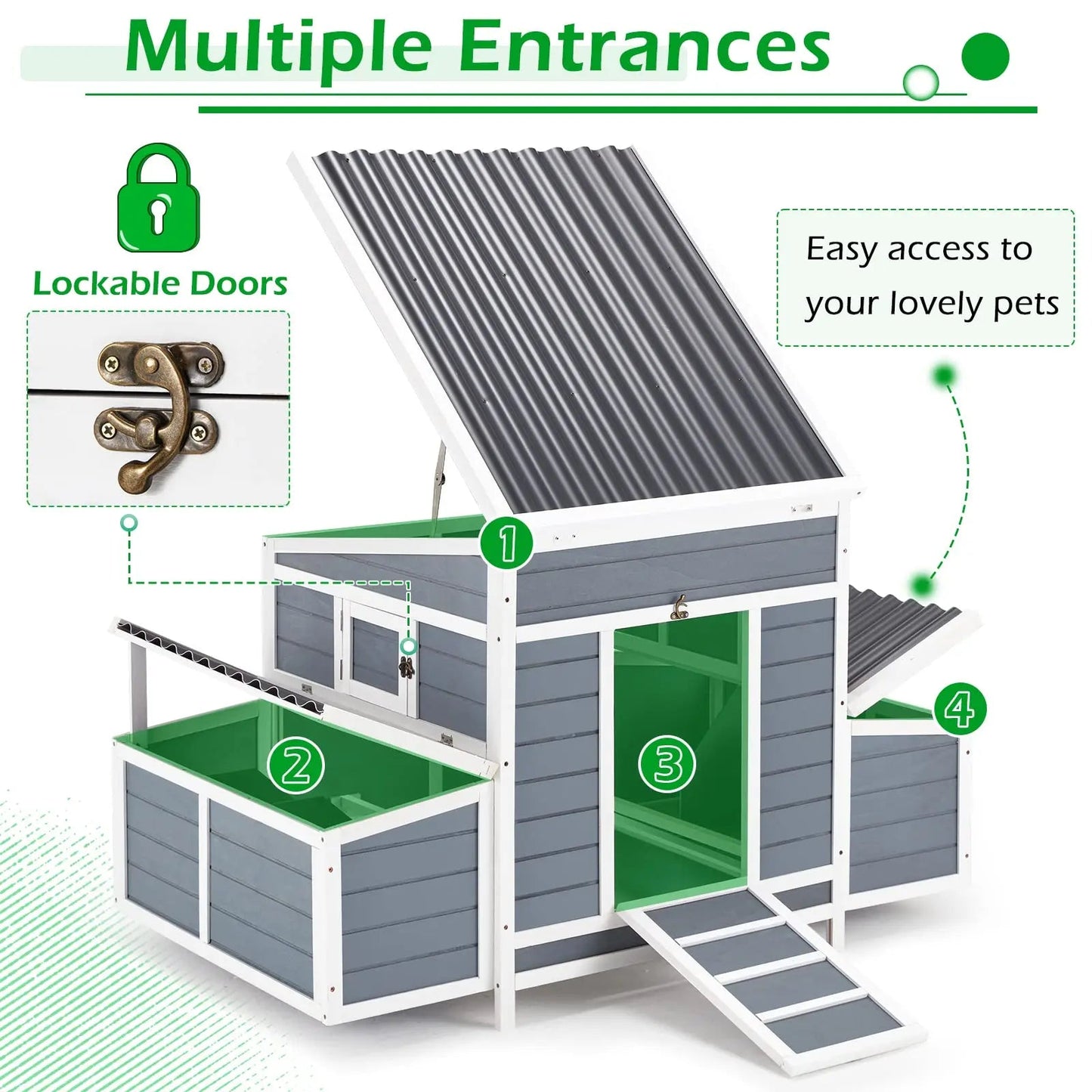 YODOLLA 56" Chicken Coop Large Wooden Hen House with 6 Nesting Boxes & Waterproof Roof for Outdoor Backyard Poultry Pet Cage - FurrrBabies & More! - 313052731724