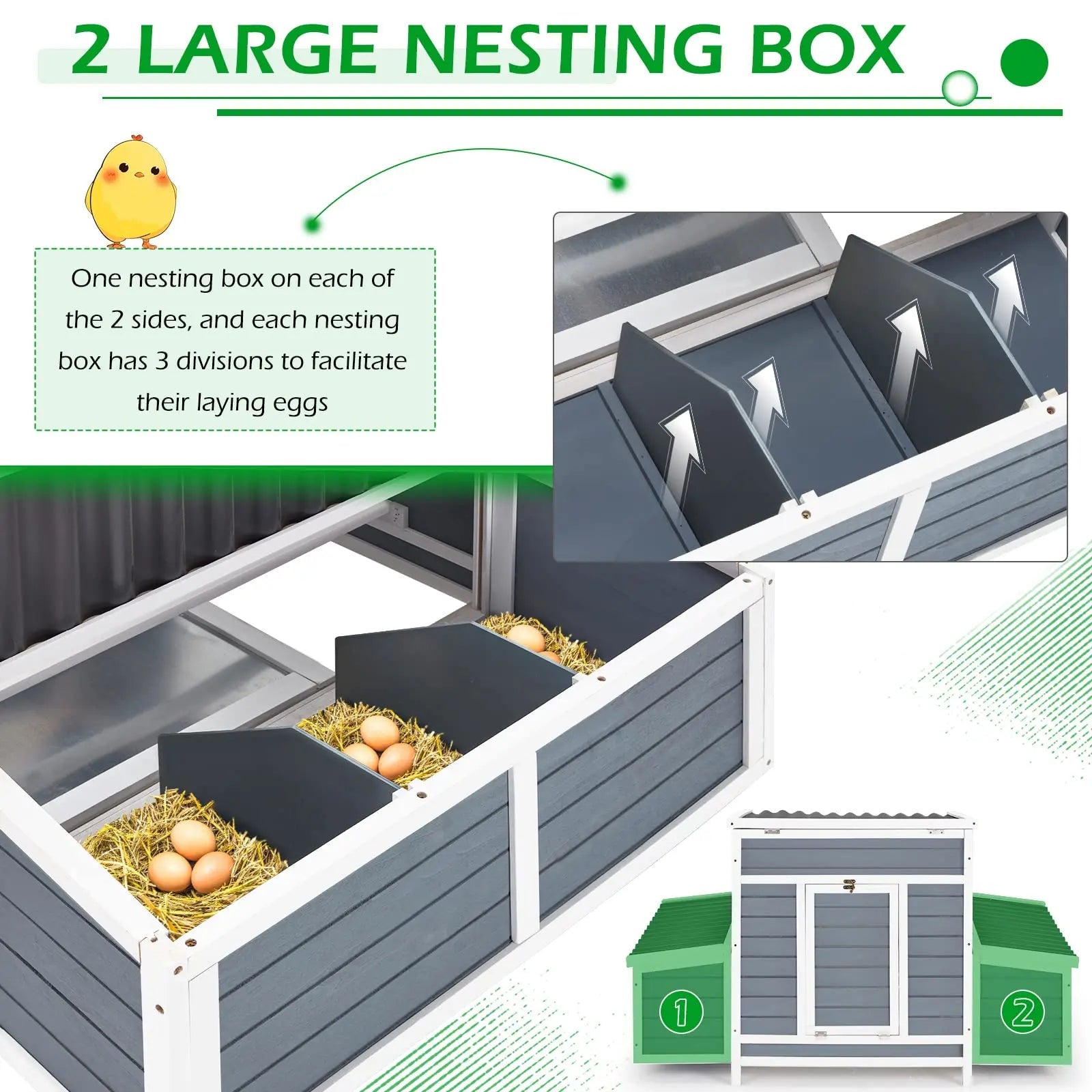 YODOLLA 56" Chicken Coop Large Wooden Hen House with 6 Nesting Boxes & Waterproof Roof for Outdoor Backyard Poultry Pet Cage - FurrrBabies & More! - 313052731724