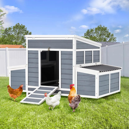 YODOLLA 56" Chicken Coop Large Wooden Hen House with 6 Nesting Boxes & Waterproof Roof for Outdoor Backyard Poultry Pet Cage - FurrrBabies & More! - 744759391957
